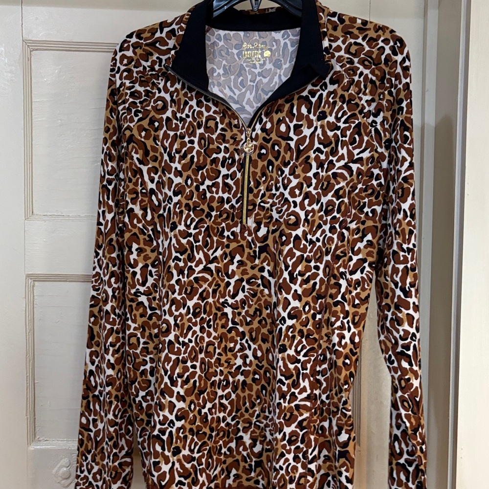 Chic Lilly Pulitzer XL Leopard Print Zip-Up Top